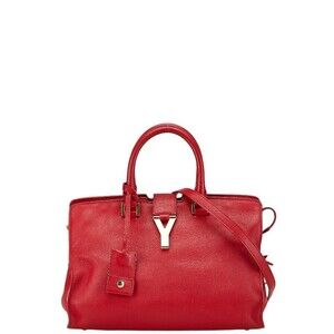 Saint Laurent Y Line Cabas Handbag Shoulder Bag Red Leather